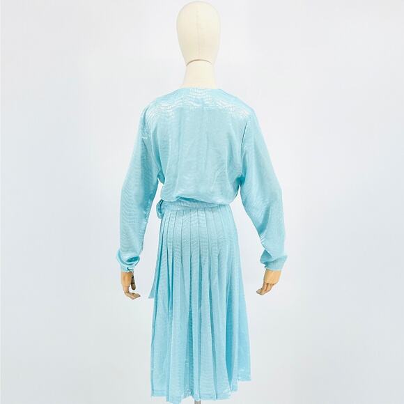 Vintage 80s Argenti Petites Pastel Blue Aqua Snake Print Wrap Dress - Picture 4 of 8